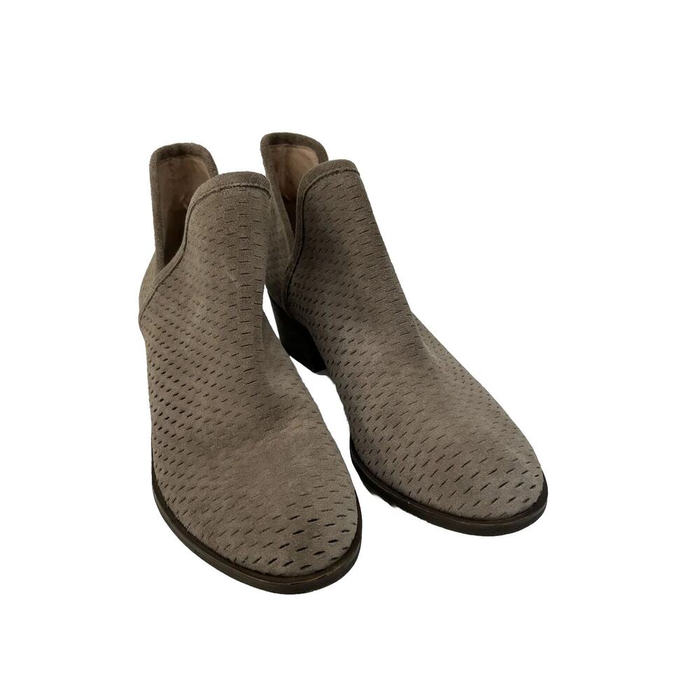 Lucky Brand Womens Size 7.5 Baley Taupe Perforated Suede Ankle Booties